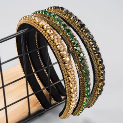 Green Black Coffee Rhinestone Geometric Hair Hoop Headband Hairband for Women Girls Bezel Hair Band Hair Accessories Gifts