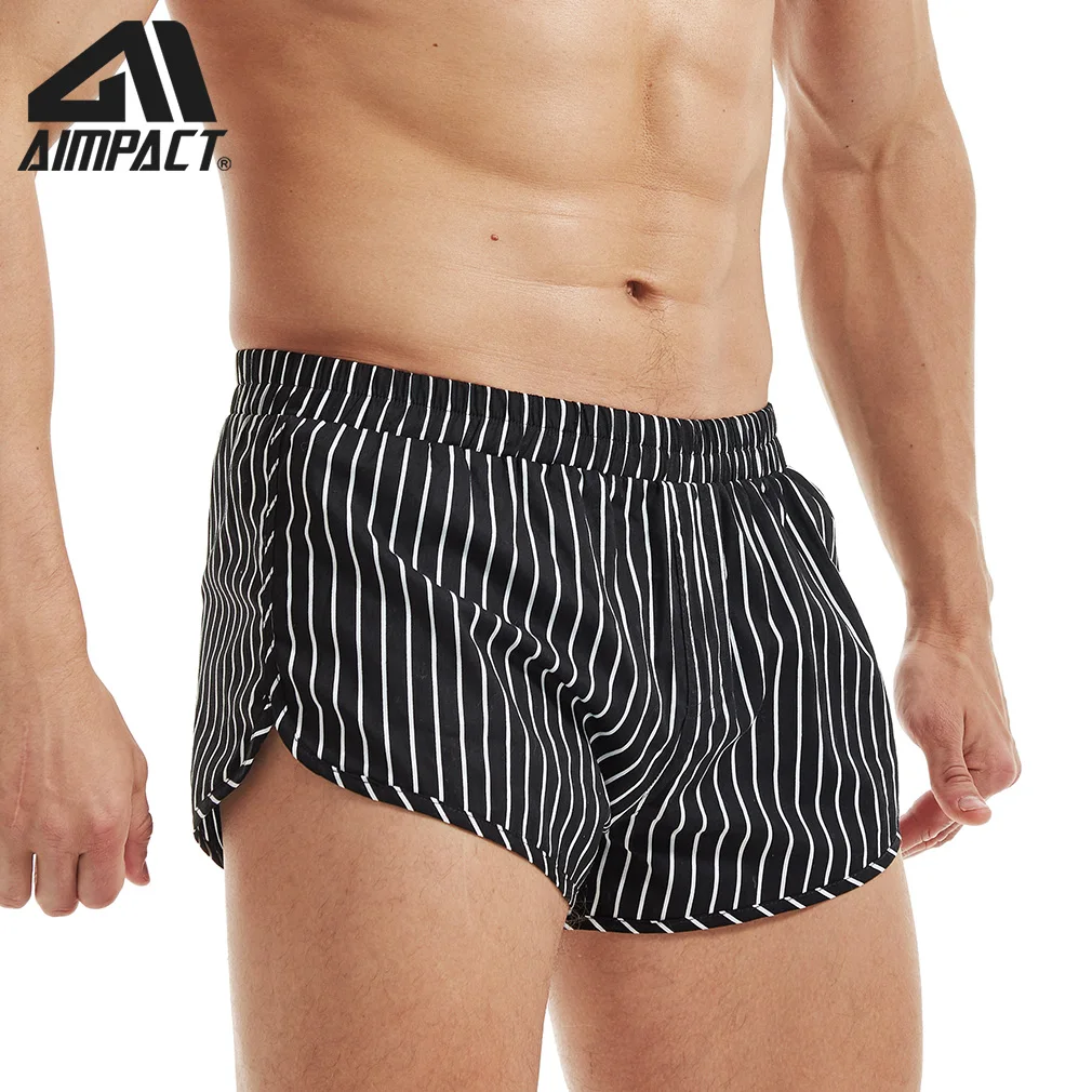 

AIMPACT Men 's 3 Inch Black Cotton Causal Shorts Sexy Leisure Wear Vertical Stripe Pajamas AM2408