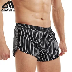 AIMPACT Men 's 3 Inch Black Cotton Causal Shorts Sexy Leisure Wear Vertical Stripe Pajamas AM2408