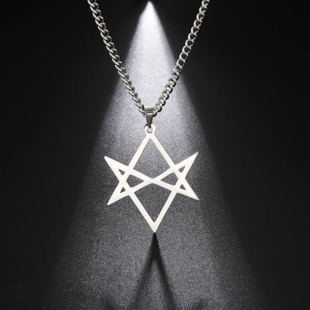 LIKGREAT Thelema Unicursal Hexagram Symbol Stainless Steel Necklace for Men Vintage Religion Talisman Amulet Jewelry