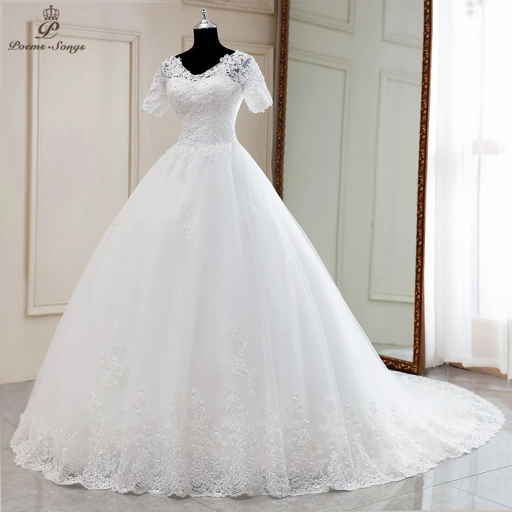 Real photo Elegant Short sleeves wedding dress boho marriage dress robe de mariee vestidos de novia wedding gown