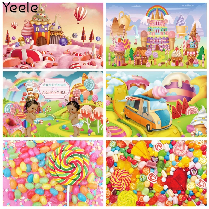 Yeele Dreamy Birthday Backdrop Lollipop Candy Castle Baby Shower Photocall Photography Backgrounds Photographic For Photo Studio