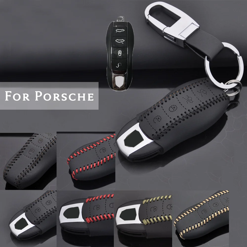 

For Porsche 911 Boxster Cayenne Cayman Macan Panamera 4 Button Top Layer Leather Smart Remote Car Key Case Cover Accessories