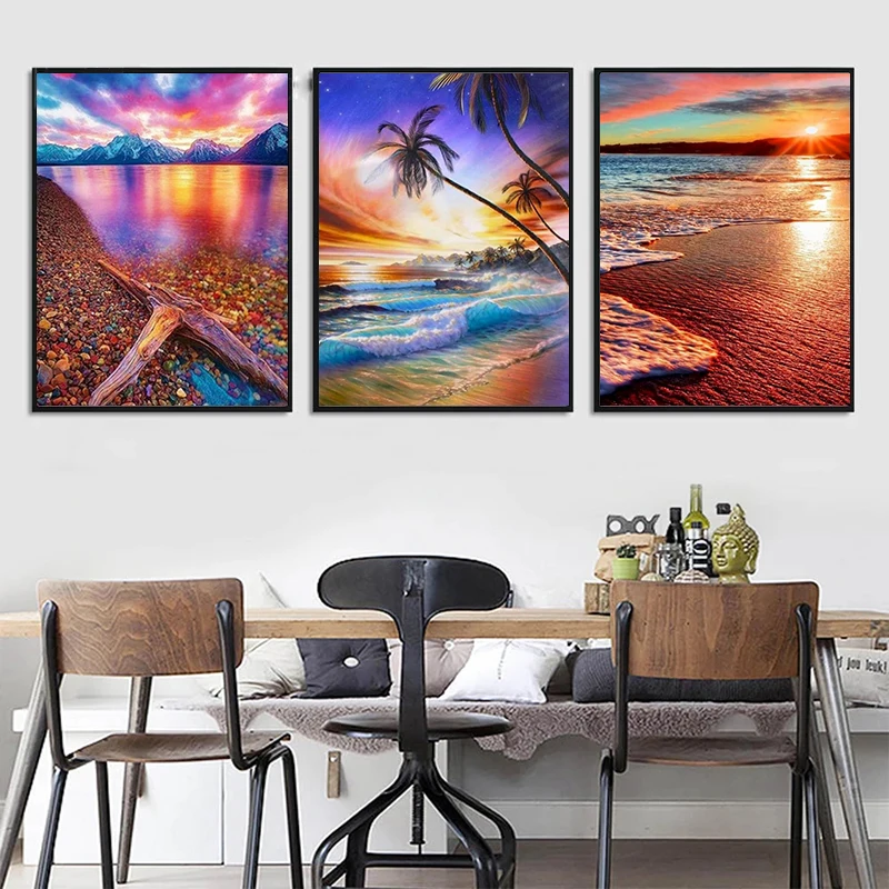 

Gatyztory 3pcs Paint By Numbers For Adults Children Beach Landscape HandPainted Oil Painting Canvas DIY Gift Home Decor 4050cm