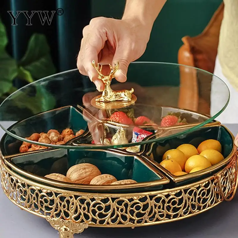 

Ceramic Candy Box Division Golden Deer With Lid Nordic Light Luxury Creative Household Dried Fruit Snack Tray Or Gift Box