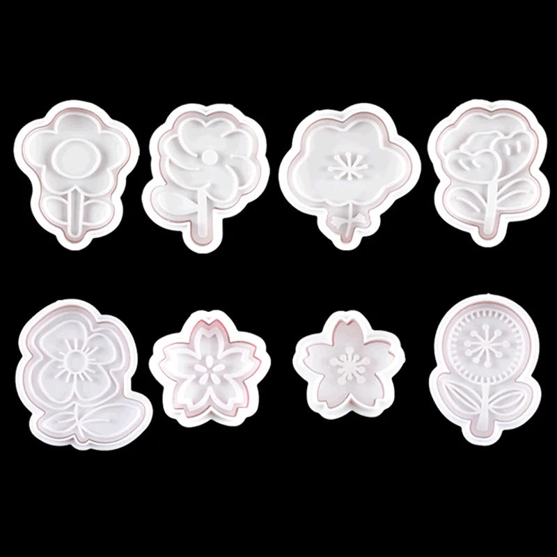 

4Pcs/Set 3D Flower Pattern Plastic Biscuit Mold DIY Kitchen Cake Decorating Tools Cookie Cutter Stamp Fondant Embosser Die