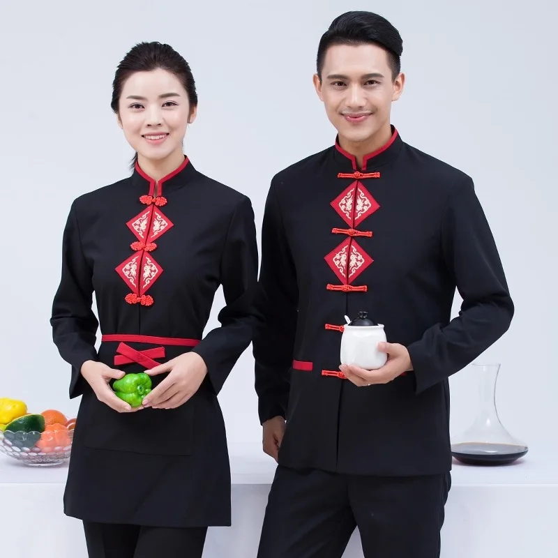 Long Sleeve Chinese Restaurant Waiter Uniform Women Femininas Workwear Fast Food Waitress Uniform Hotel Cleaning Work Uniforms