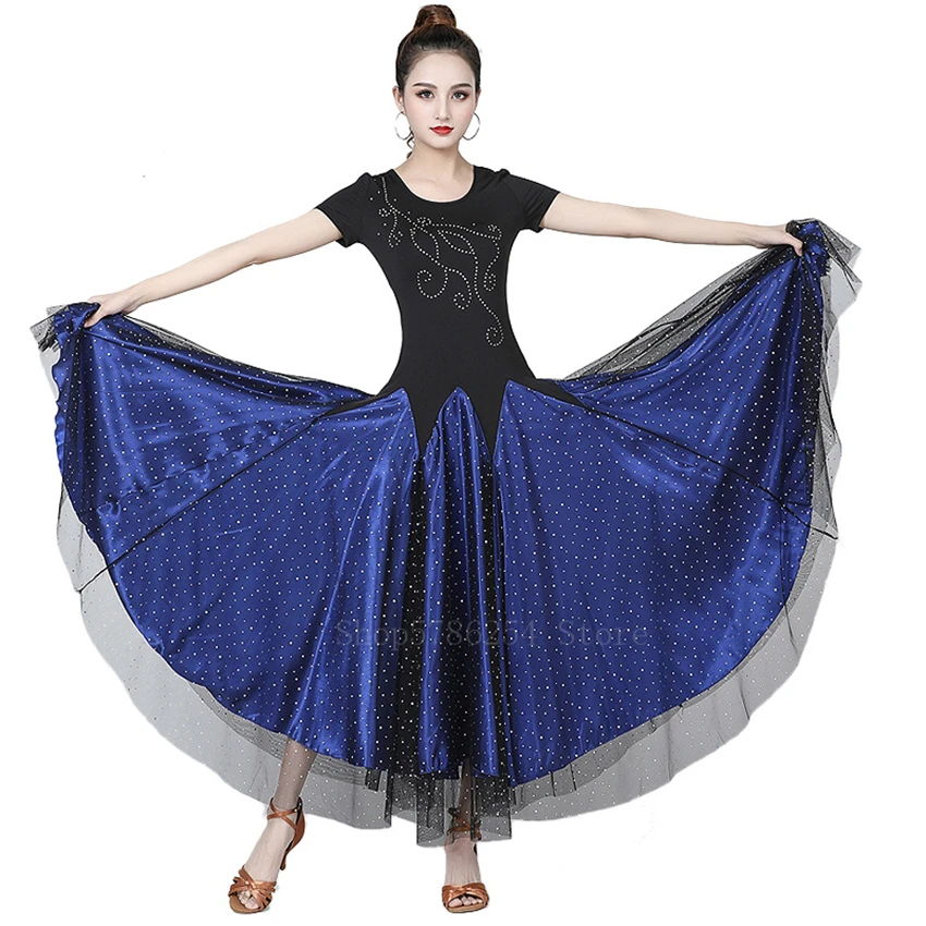 Women Dancing Dress Gypsy Flamenco Bullfight Ballroom Stage Costume Elegant Sequin Mesh Classical Modern Waltz Swing Dresses