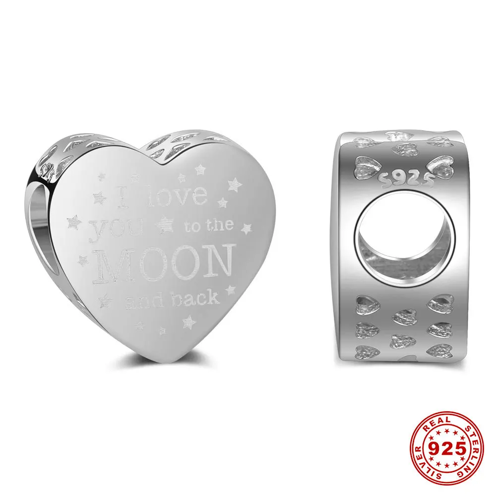 

Authentic 925 Sterling Silver Bead I Love You To The Moon And Back Beads For Original Pandora Charm Bracelets & Bangles Jewelry