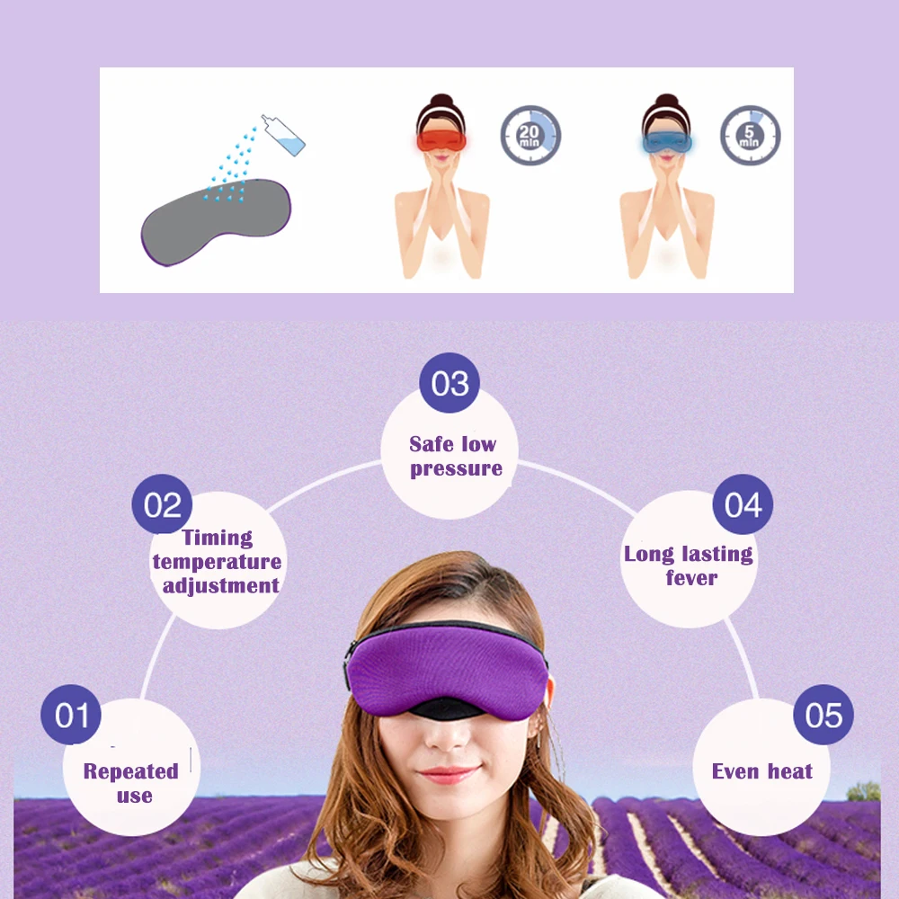 Recyclable USB Hot Steam Sleep Eye Mask Heated Lingette Lavable Cotton Eye Mask For Sleep Eye SPA Lavender Adjustable Bandage