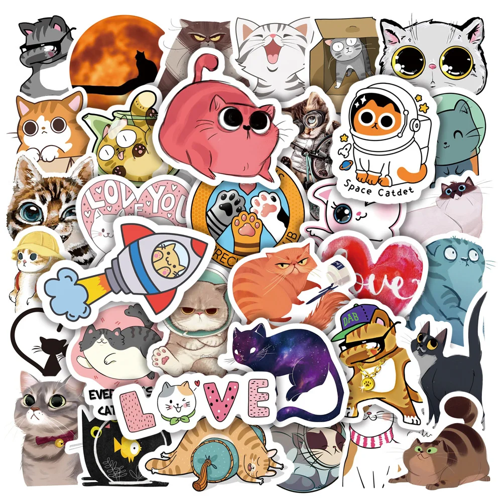 

50pcs New Cute Cat Stickers For Notebooks Stationery Laptop Adesivos Scrapbook Kscraft Aesthetic Sticker Craft Supplies