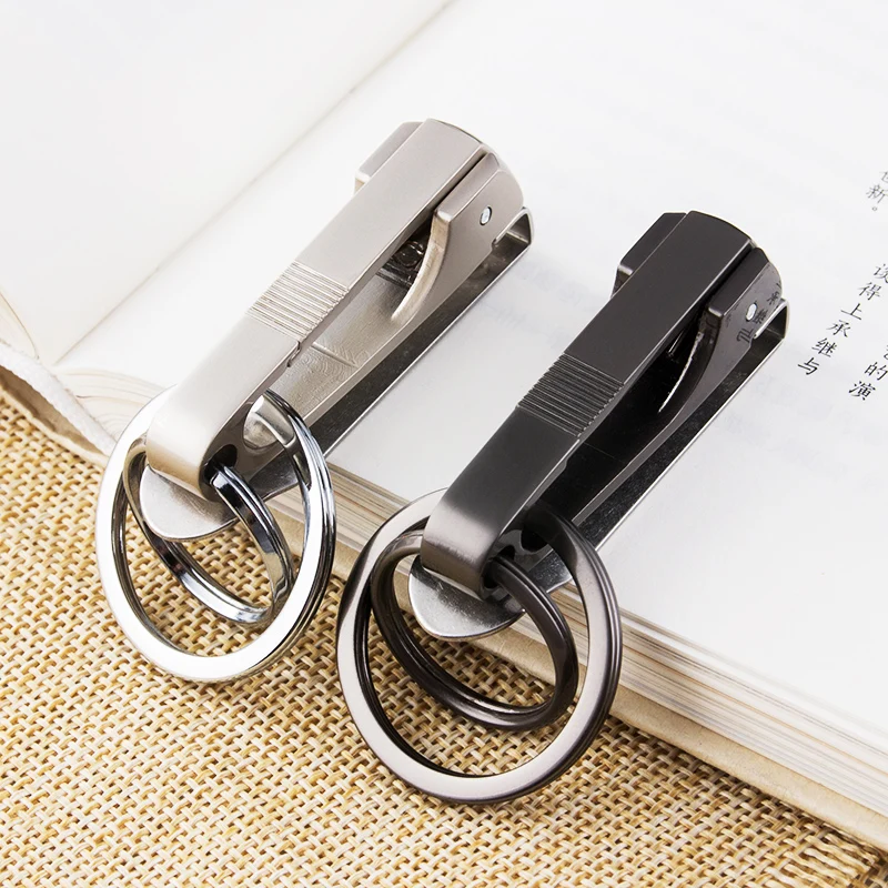 High-End Metal Men Waist Hanging Double Ring Keychain Can Be Interspersed With Belt Creative Simplicity Car Key Chain Key Ring