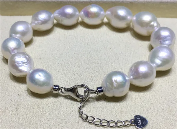 HABITOO Natural 11-12mm White Baroque Reborn Keshi Freshwater Pearl Bracelet for Women Fashion Jewelry S925 Lobster Clasp 8inch