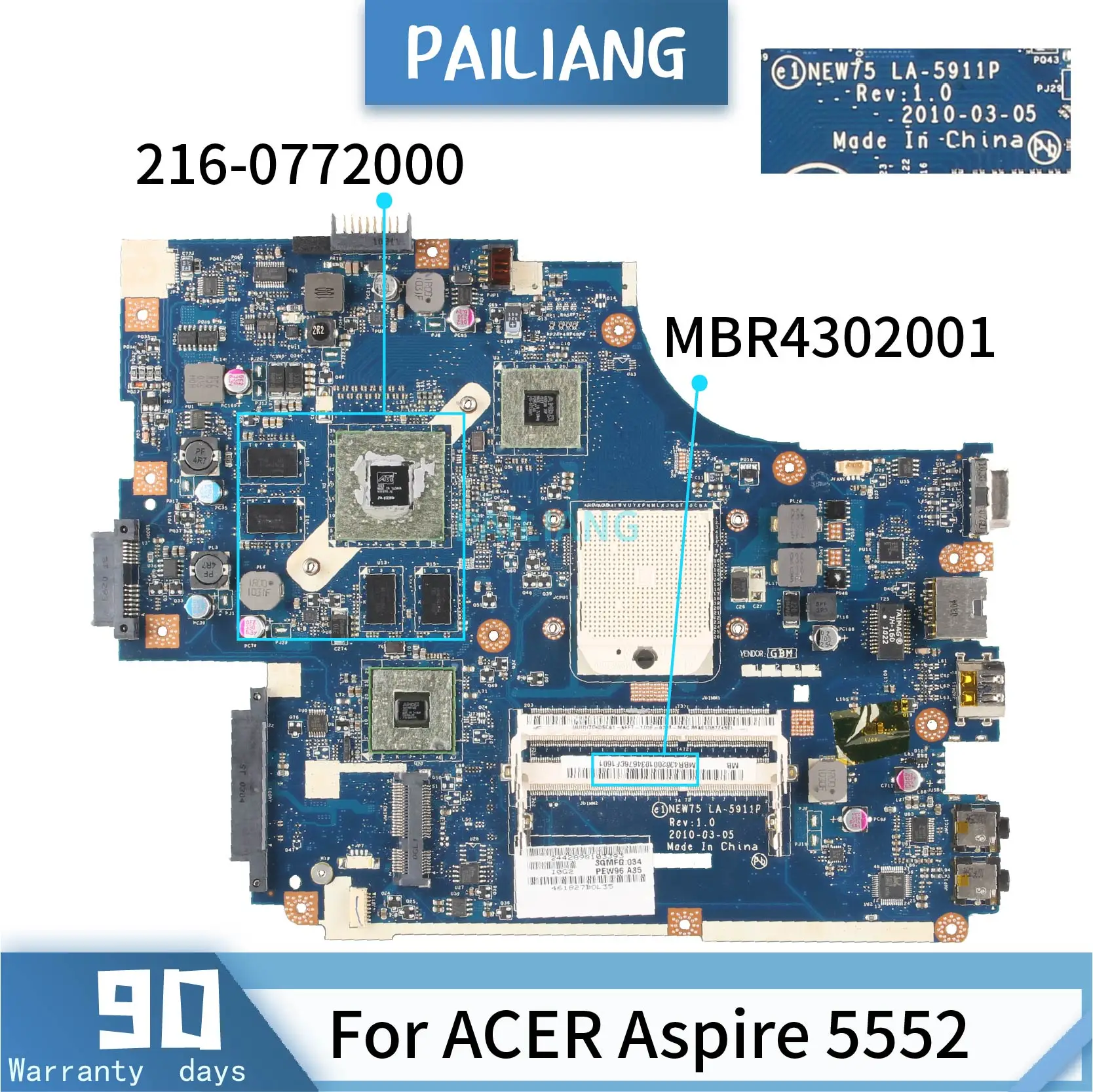 

PAILIANG Laptop Motherboard For ACER Aspire 5552 Mainboard 216-0772000 LA-5911P MBR4302001 tesed DDR3