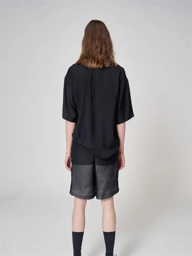 

Men's Short Sleeve Shirt Summer New Dark Lapel Single Breasted Loose Large Size Casual Shirt Single Pocket Design