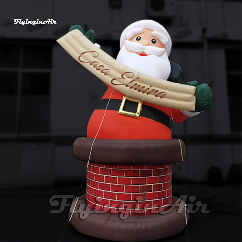 

Fantastic Outdoor Giant Inflatable Santa Claus 4m Christmas Character Red Blow Up Santa In The Chimney For Xmas Decoration