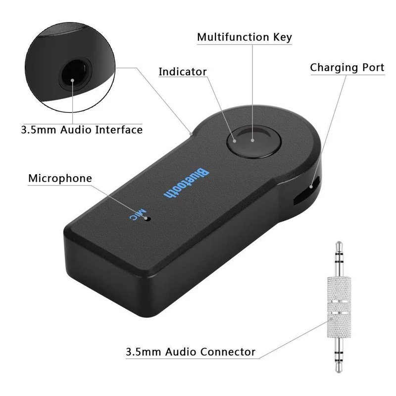 Adaptador receptor de coche Bluetooth inalámbrico 3,5 mmJack transmisor de Audio llamada de teléfono manos libres Auto AUX receptor de música para