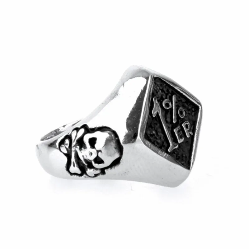 New 1%er One Percenter Biker Motorcycle Club Skull Stainless Steel Ring For Men