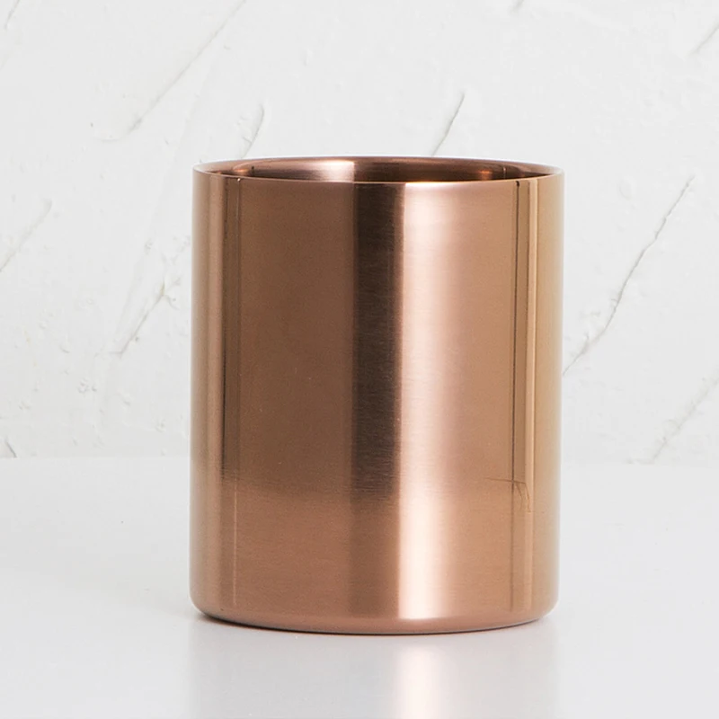 Round Pen Holder Stainless Steel Vase Cosmetic Brush Container Desktop Decoration for Home School Office