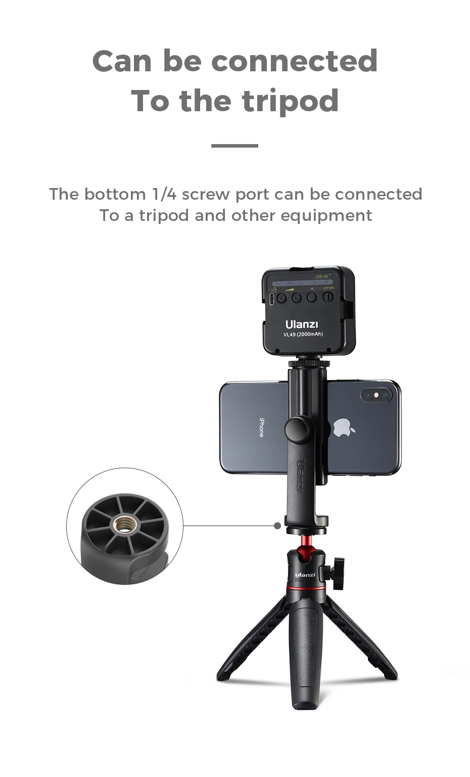 Ulanzi ST-17 Telefon halter vertikal horizontal 360 ° einstellbare Telefon halterung mit kaltem Schuh 1/4 ''Stativ adapter für Telefon – Detail 6