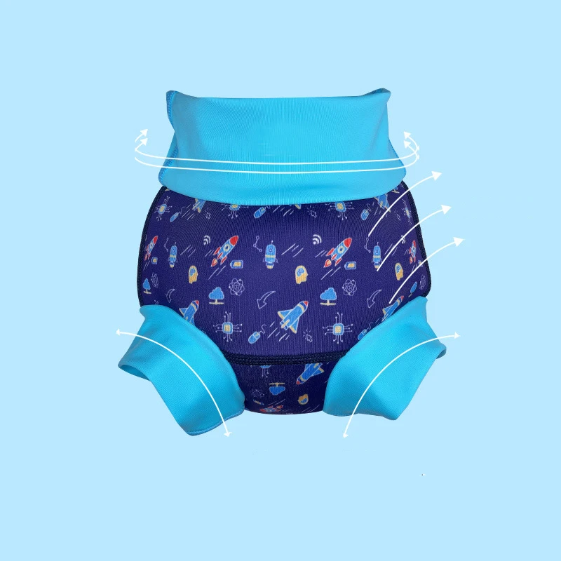 Happyflute New Swimming Trunks Swimming Pool Training High Waist Pants Cartoon Printed Baby Swimming Diapers Wholesale