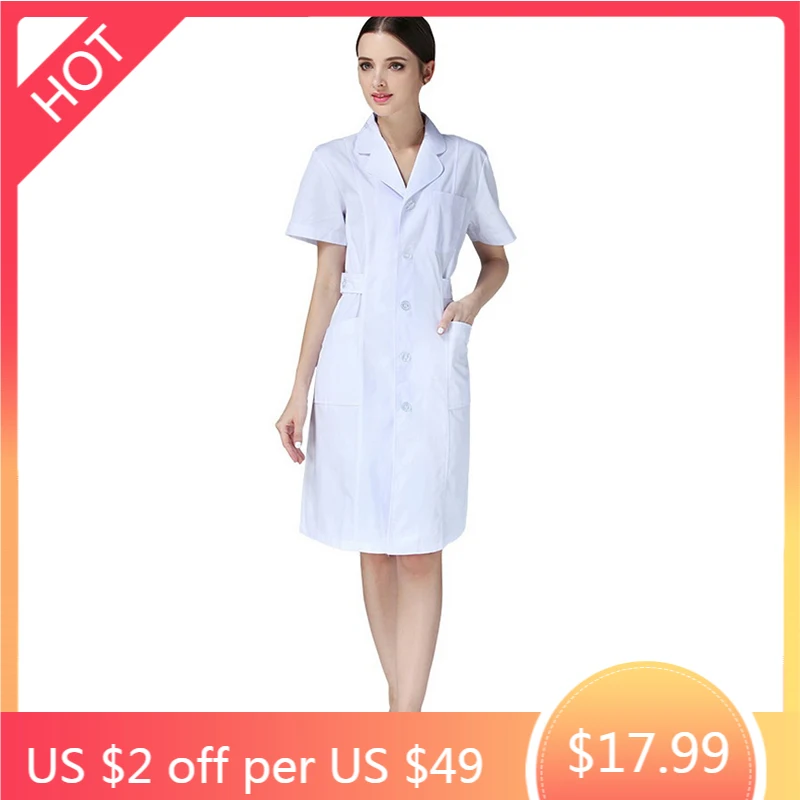 High quality summer women's white coat laboratory Robe science lab coat beauty salonSlim clothing Lab Uniform for Women Uniforms