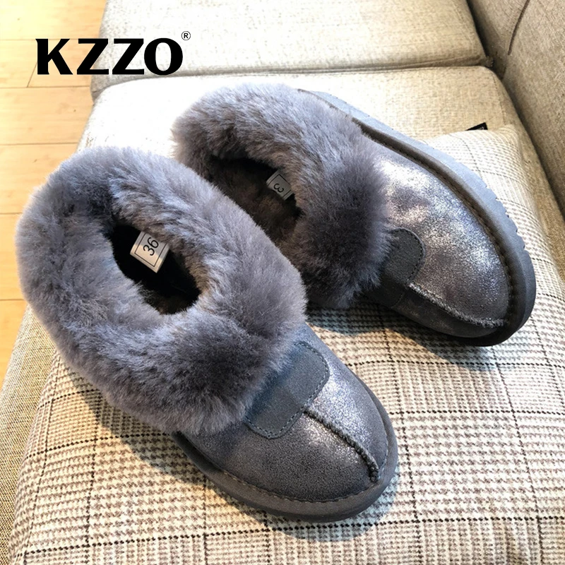 Klzo nowy przyjeżdża Australia kożuch kobiety śnieg buty Shearling wełna futro pokryte zimowe ciepłe buty kostki płaskie buty antypoślizgowa podeszwa