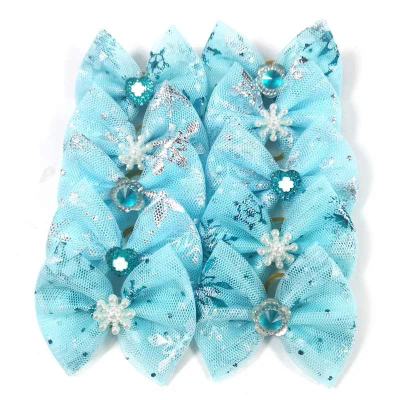 50/100pcs Winter Pet Hair Bows Boy Girl Dog Grooming Bows Rubber Bands Blue Snowflake Dog Pet Hair Accessories Grooming Product