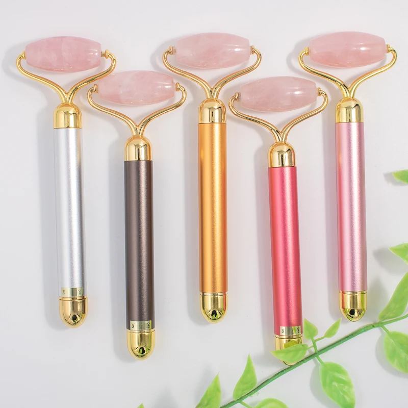 

Electric Vibrating Rose Quartz Jade Roller Face Massager Gua Sha Tool Anti Aging Beauty Bar Facial Lifting Skincare Device