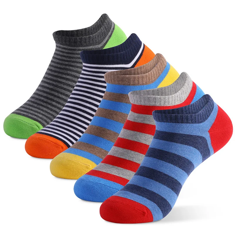 

5Pairs/Lot New Men's Socks High Quality Large Size Sports Breathable Fitted Striped Patchwork Ankle Socks Gifts for Men Meias