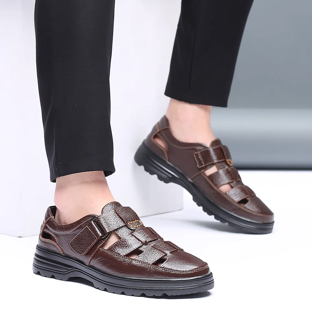 Summer Men\'s Leather Sandals Breathable High-end Cowhide Leather Shoes Fashionable and Comfortable Non-slip Sandals Men Shoes