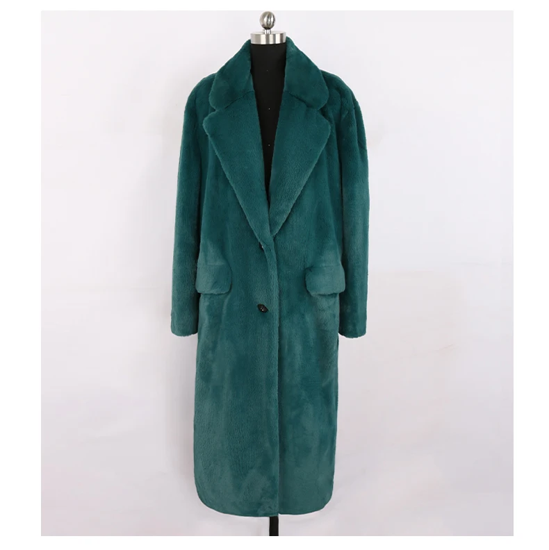 Nerazzurri Winter Long Green Warm Soft Loose Fluffy Faux Fur Coat Women Belt Lapel Elegant Luxury Designer Korean Fashion 2021