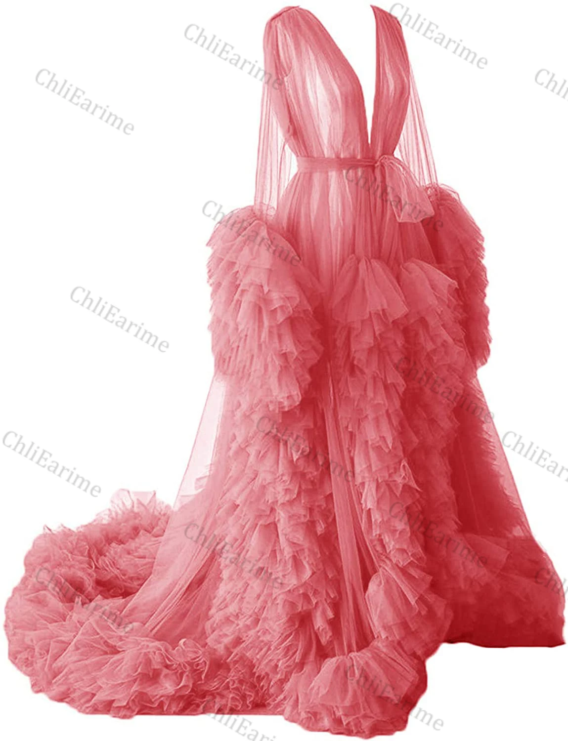 Sexy Illusion Long Lingerie Tulle Nightgown Bathrobe Sleepwear Bridal Robe Wedding Scarf