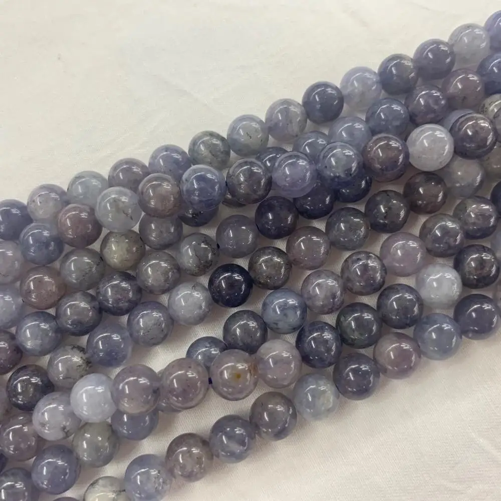 حجر ايوليت طبيعي مستدير لصنع المجوهرات أساور خرز للنساء فاصل تطريز ذاتي الصنع حلية خرز