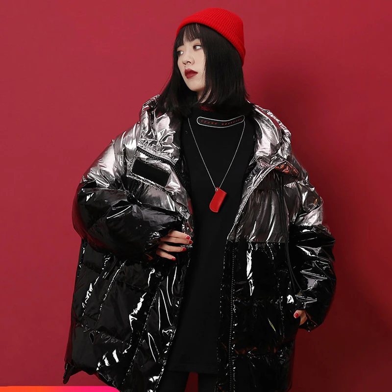 Fashion Short Glossy Padded Jacket Women Parka Winter Korean Bread Service Hooded Loose Warm Cotton Clothing Ladies Jacket Tide