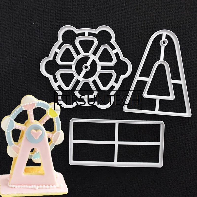 

100sets 3D Ferris Wheel Cookie Cutter Fondant Cake Baking Tool Mold Cake Decor Embossed Molds Baking Pastry Mold