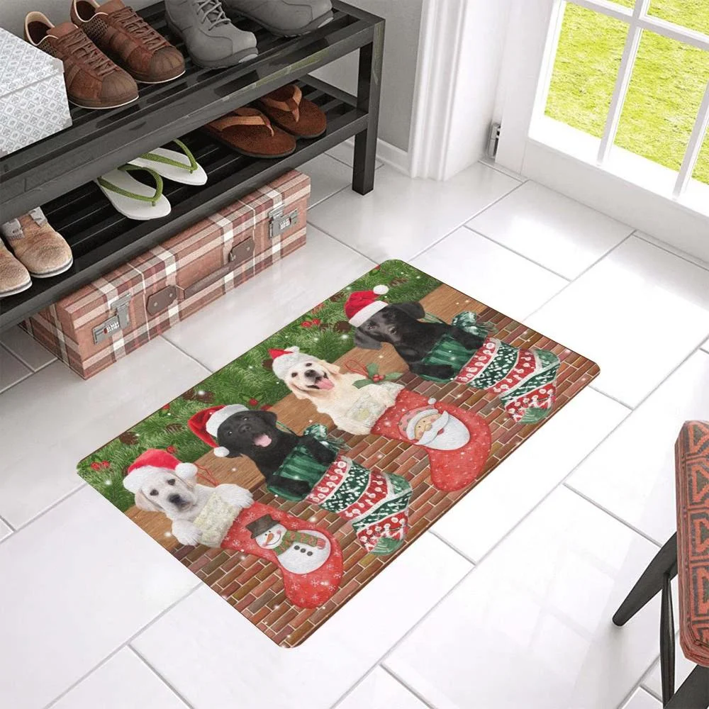 CLOOCL Merry Christmas Christmas Tree Chihuahua Doormat Decor Print Antislip Absorbent Carpet Bathroom Bedroom Kitchen Doormat