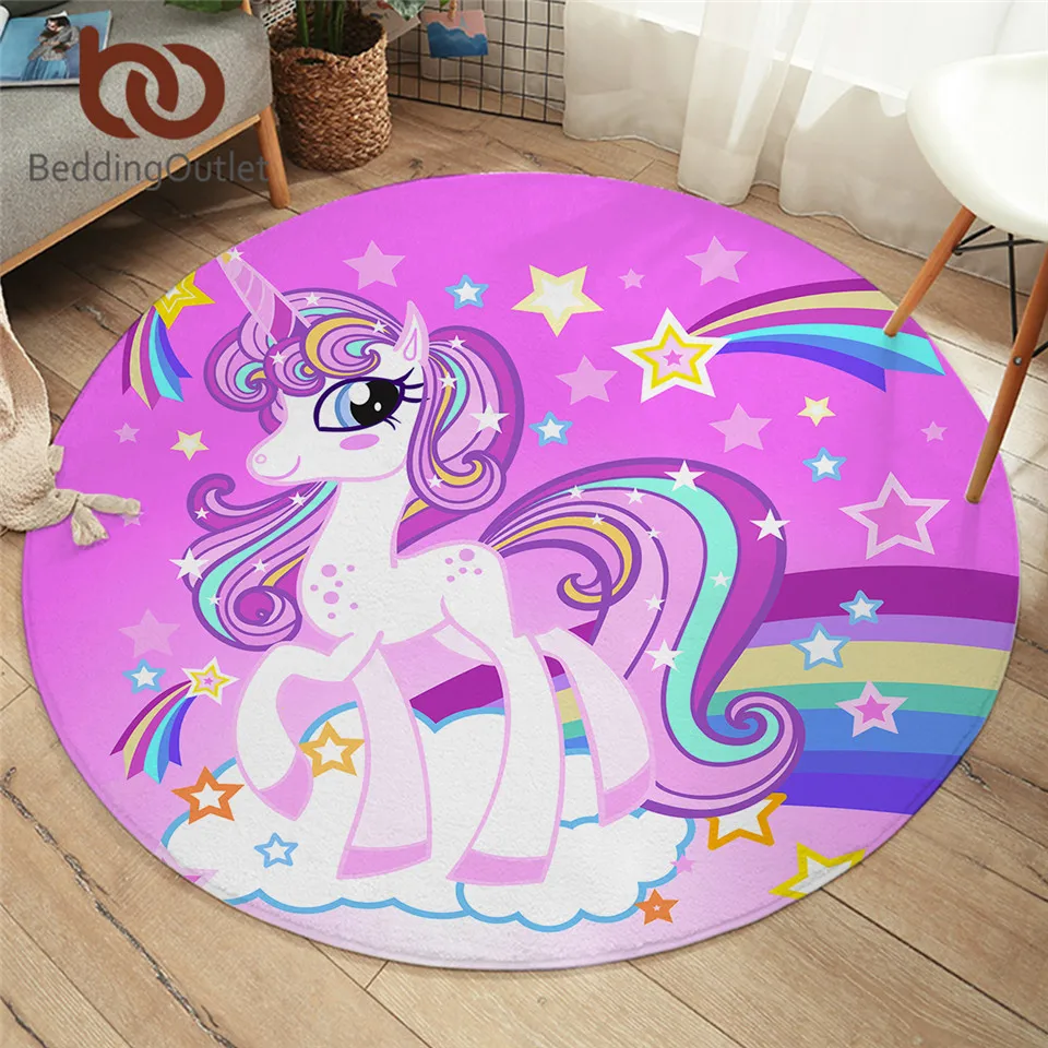 

BeddingOutlet Unicorn Bedroom Floor Mat Colorful Star Round Carpet Rainbow Rug Non-slip Decorative Living Room Alfombra Dropship