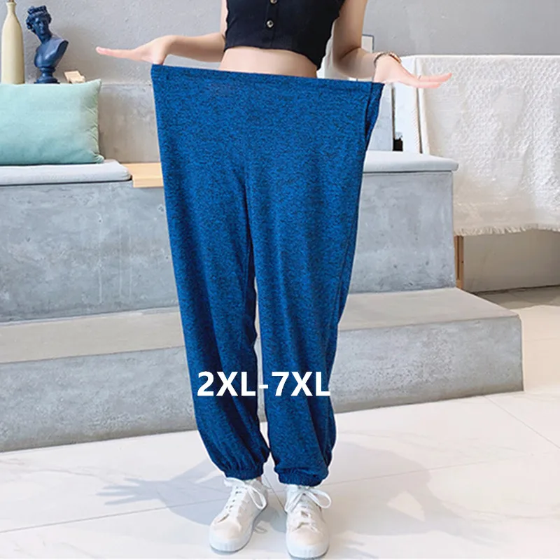 2XL-7XL yeni örgü pamuklu kadın ev giyim artı boyutu pijama pijama pantolon kadın gevşek geniş bacak pantolon брюки женские