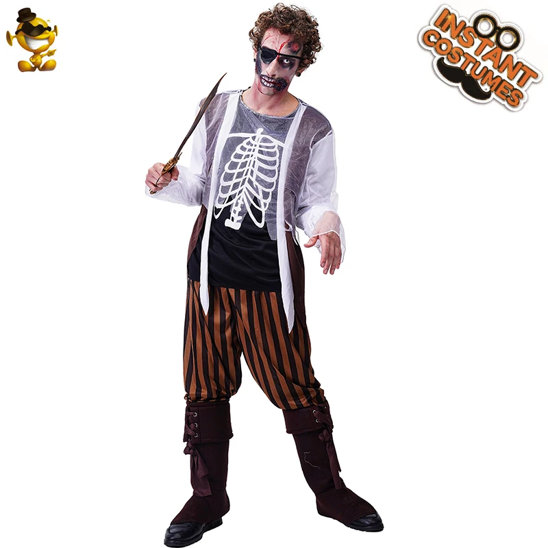 MenPirate Kostüme Halloween Cosplay Partei Kostüm Erwachsene Scary Skeleton Buccaneer Bühne Leistung Anzug