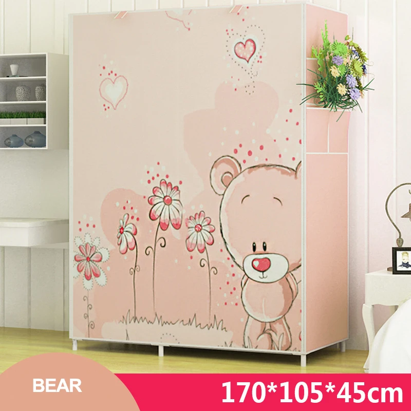 Bedroom Multipurpose Non-woven Cloth Wardrobe Folding Portable Fabic Clothing Storage Cabinet Dustproof Home Furniture Cartoon