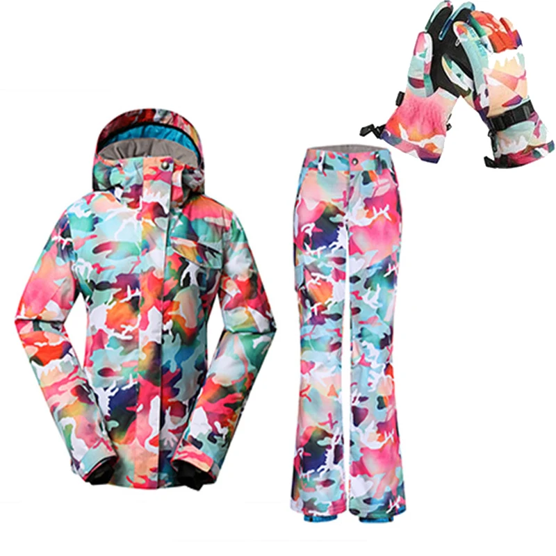 

Fashion Camouflage Women Snow Suit Wear 10K Waterproof Windproof Skiing Sets Snowboarding Clothing Winter Outdoor Sports Outfit