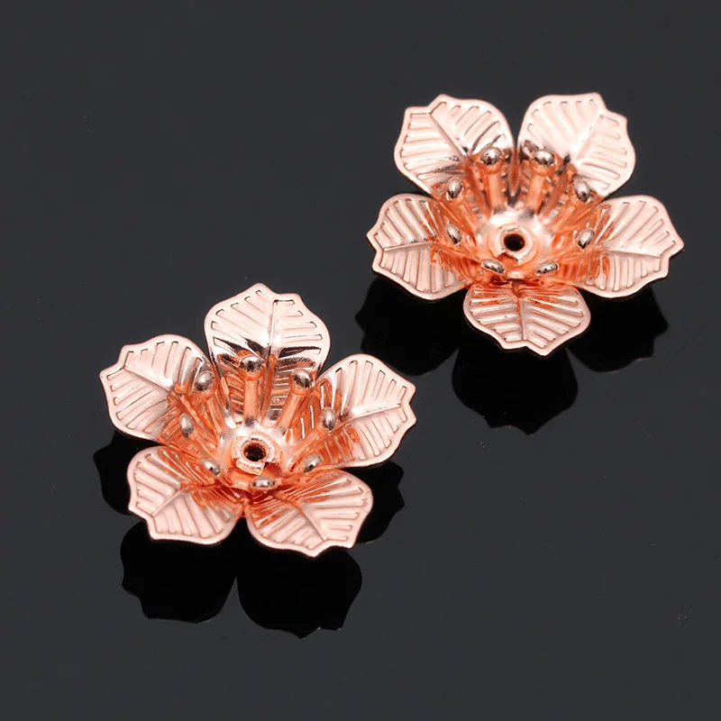 Mibrow New 20pcs/lot 16*6mm Double Layer Copper Flower Bead Caps Filigree Loose Spacer Bead End Caps For DIY Jewelry Making