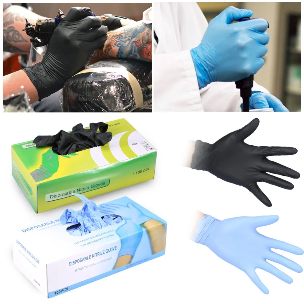 

100Pcs Black Latex Tattoo Gloves Disposable Waterproof Non-toxic Tattoo Latex Gloves Finger Protector Tattoo Machine Supplies