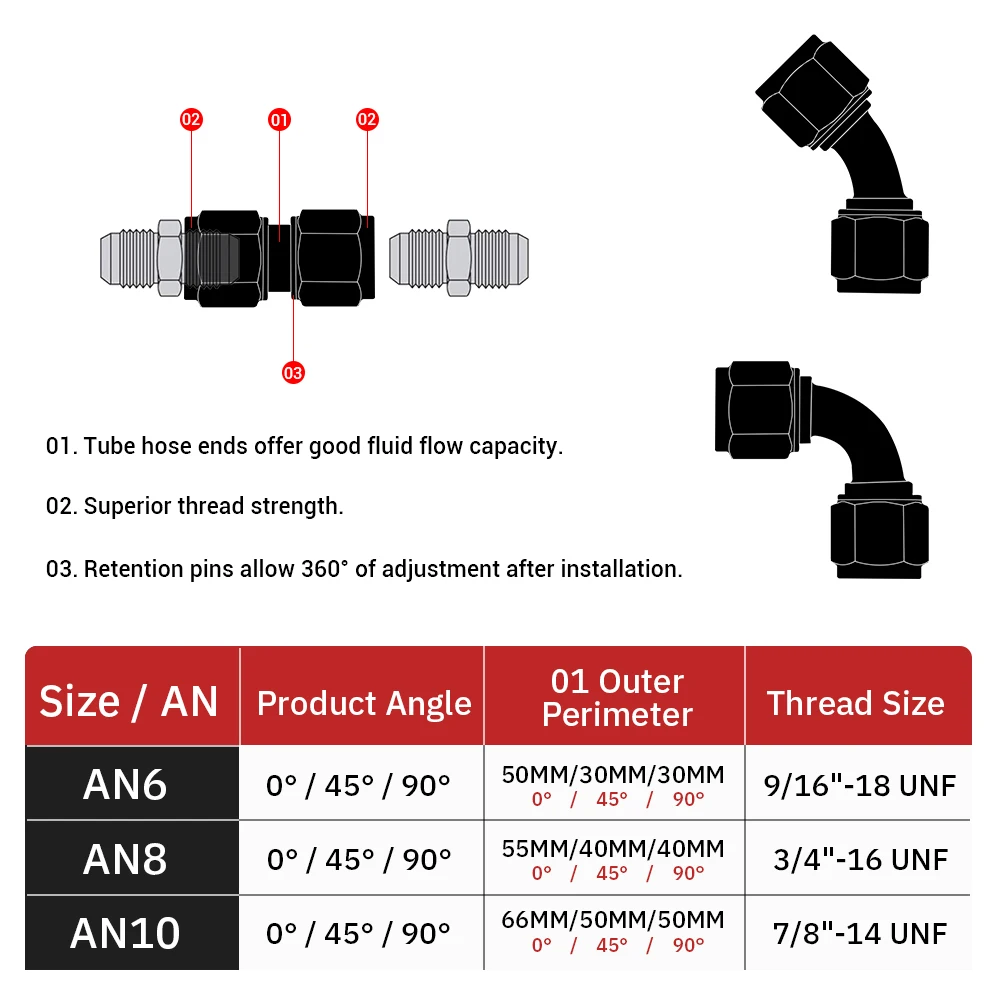 Universal 0 45 90 Degree AN6 AN8 AN10 Female to  AN6 AN8 AN10 Female Hydraulic hose Elbow Oil Cooler Fitting Hose Fittings