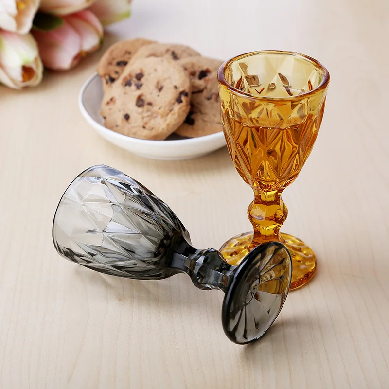 Pressed Shot Glass Cups Set for Wine Spirit, Small Vintage Goblet, Cheap Wholesale, Free Shipping, 6 Pieces Pack, 60ml