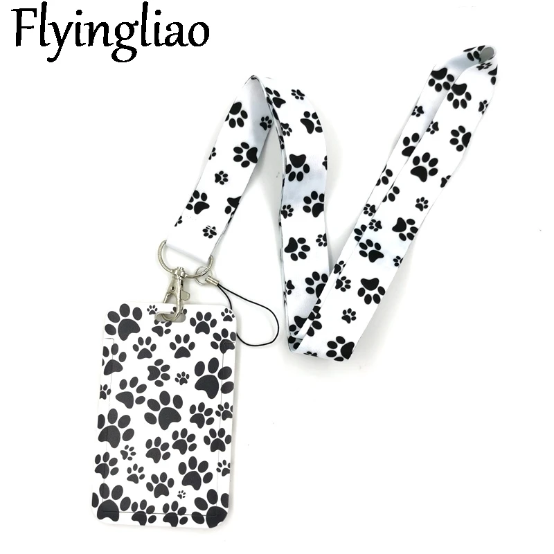 

Dog Paws Lanyard Credit Card ID Holder Bag Student Women Travel Card Cover Badge Car Keychain Gifts Accessories Decorations