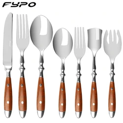 Steak Knives Fork Spoon Wood Handle Laguiole Style Flatware Stainless Steel Cutlery Dinner