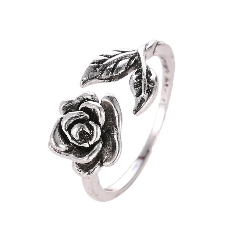 Vintage Jewelry Rings For Women Rose Flower Open Ring Temperament Luxury Wedding кольцо Party Gift Drop Shipping