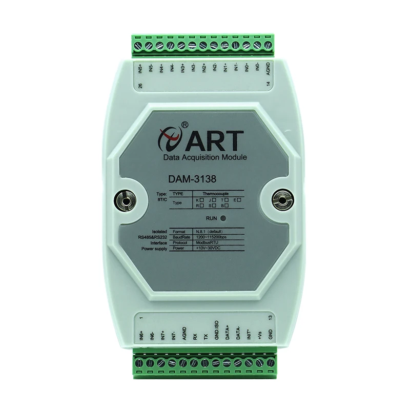 8-channel k-tipo módulo rs232 da aquisição da temperatura do par termoelétrico/rs485 comunicação dupla do porto precisão de 0.5 graus
